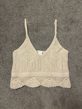 Beige Crochet V-Neck Crop Top